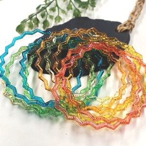 B356 12 PC Glitter Chevron Design Stretch Rubber Bracelet Bunch